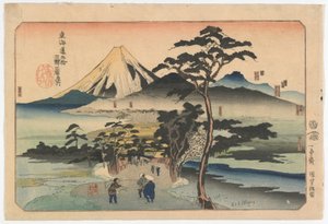 Luoghi famosi alla terza delle cinquantatré stazioni lungo il Tokaido, periodo Edo, fine anni 1830 (stampa a blocchi di legno a colori)